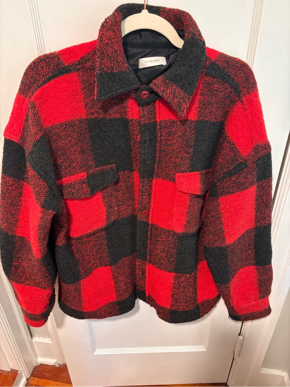 Anine Bing Red and Black Buffalo Check Jacket